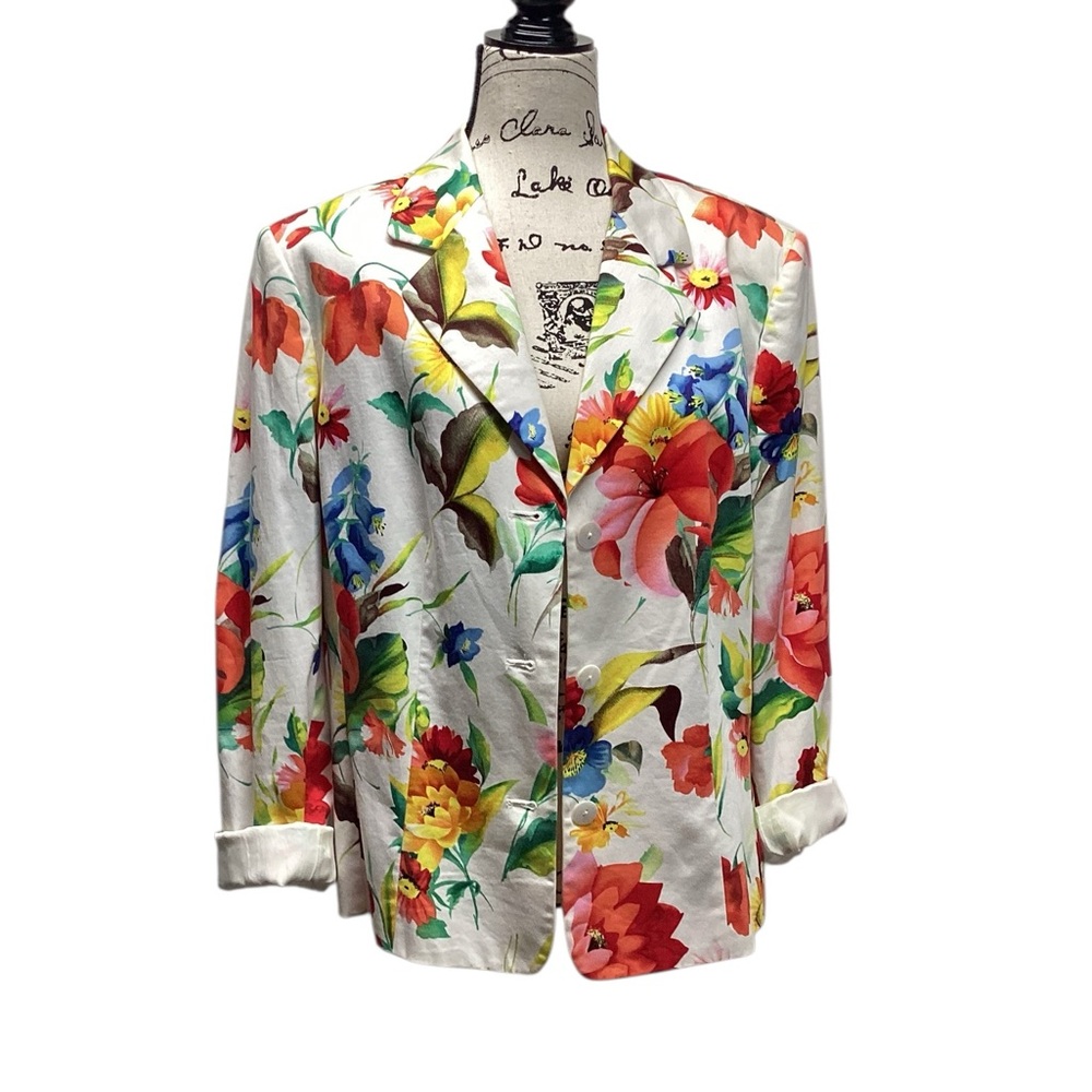 Rena Rowan Cottage Y2K White Floral Blazer. Size 16